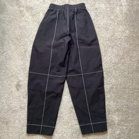 Ganni Elasticized Curve Trouser Pants Barrel Stitching High Rise Crepe Black XS - Picture 10 of 12